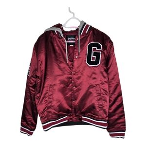 Harry Potter Mens S  Gryffindor Satin Varsity Letter Jacket Hooded Snap